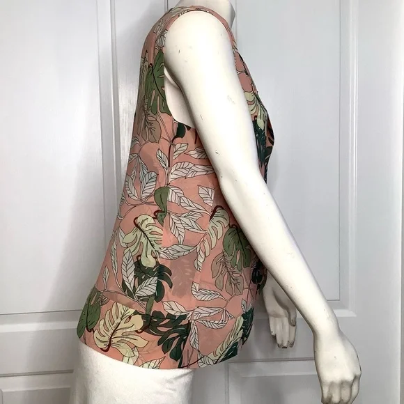 CABI 53511  Melon & Green Tropical Sleeveless Blouse V-Neck Or Snap Up To Round - Picture 7 of 15